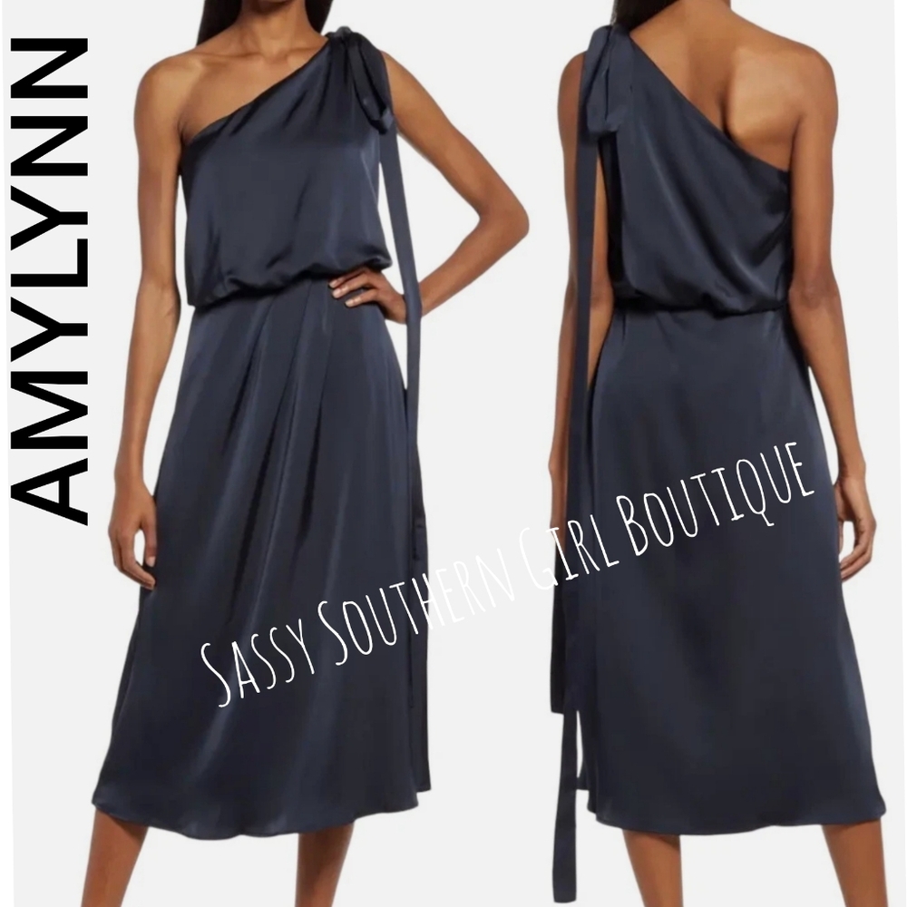 🆕⭐Amylynn Navy Blue One Shoulder Midi Dress